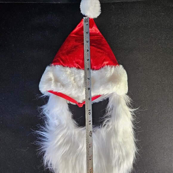 Pet Santa Claus Hat With Attached White Fur Beard Pet Christmas Hat - Picture 4 of 5